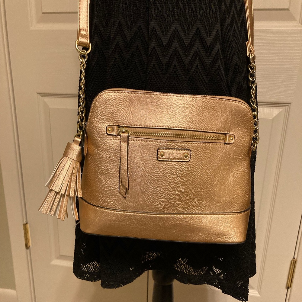 Rose Gold Crossbody Purse with gold accents